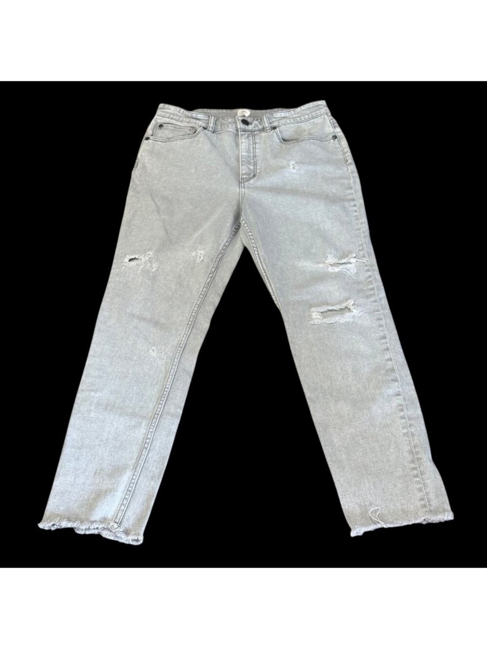 La Vie Rebecca Taylor Distressed Straight-Leg Gray Jeans Size 29X27 Cotton Blend